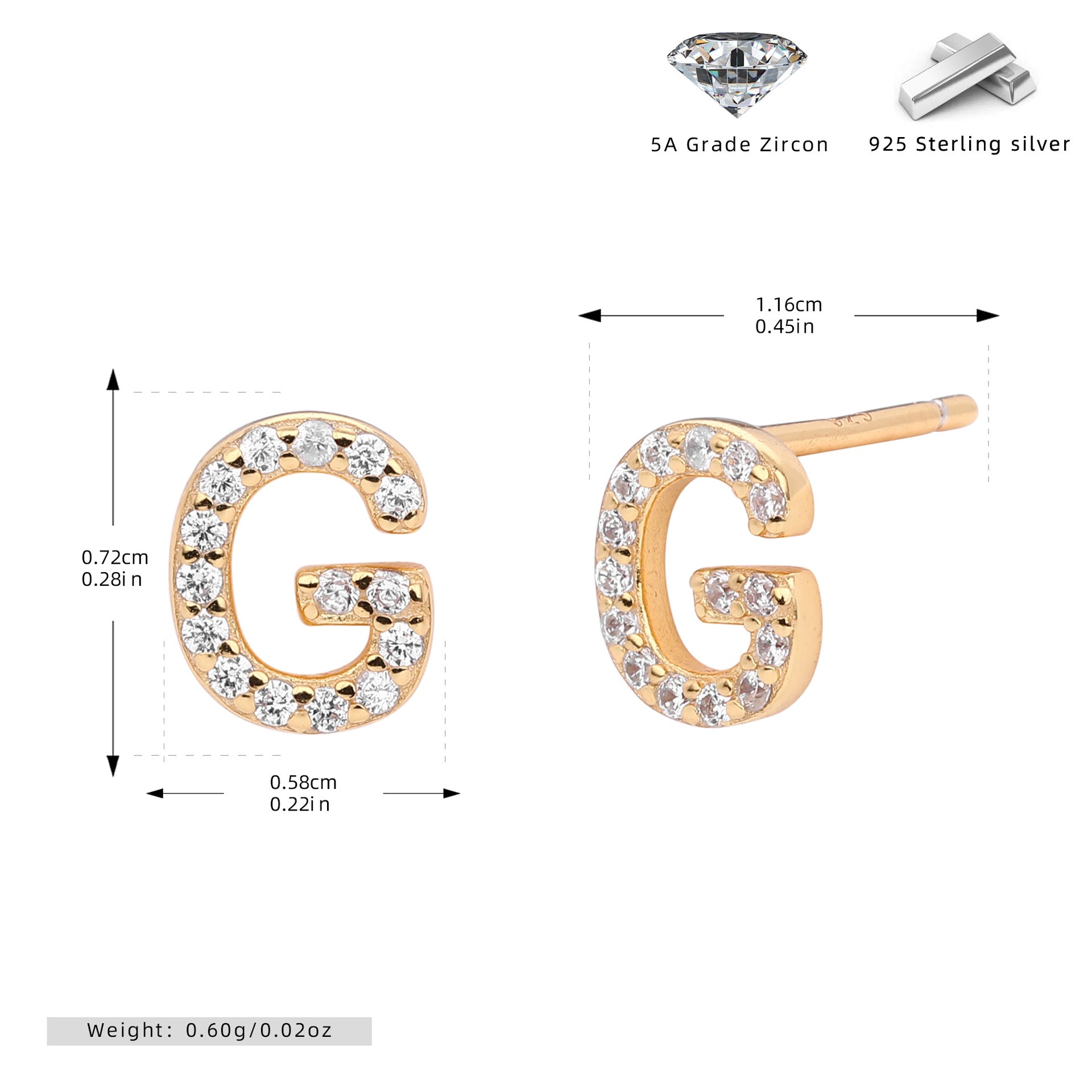 Damen Ohrstecker aus 925 Sterling Silber mit luxuriösem Zirkonbuchstaben R Shop Nory