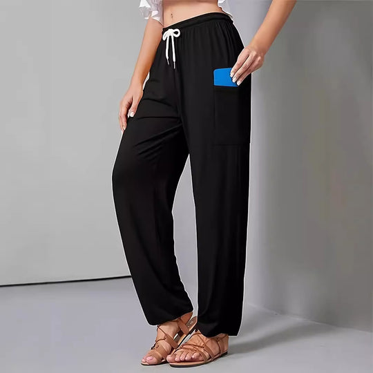Damen Lockerer Jersey-Loungehose mit Elastikbund, Kordelzug und großer Seitentasche Shop Nory
