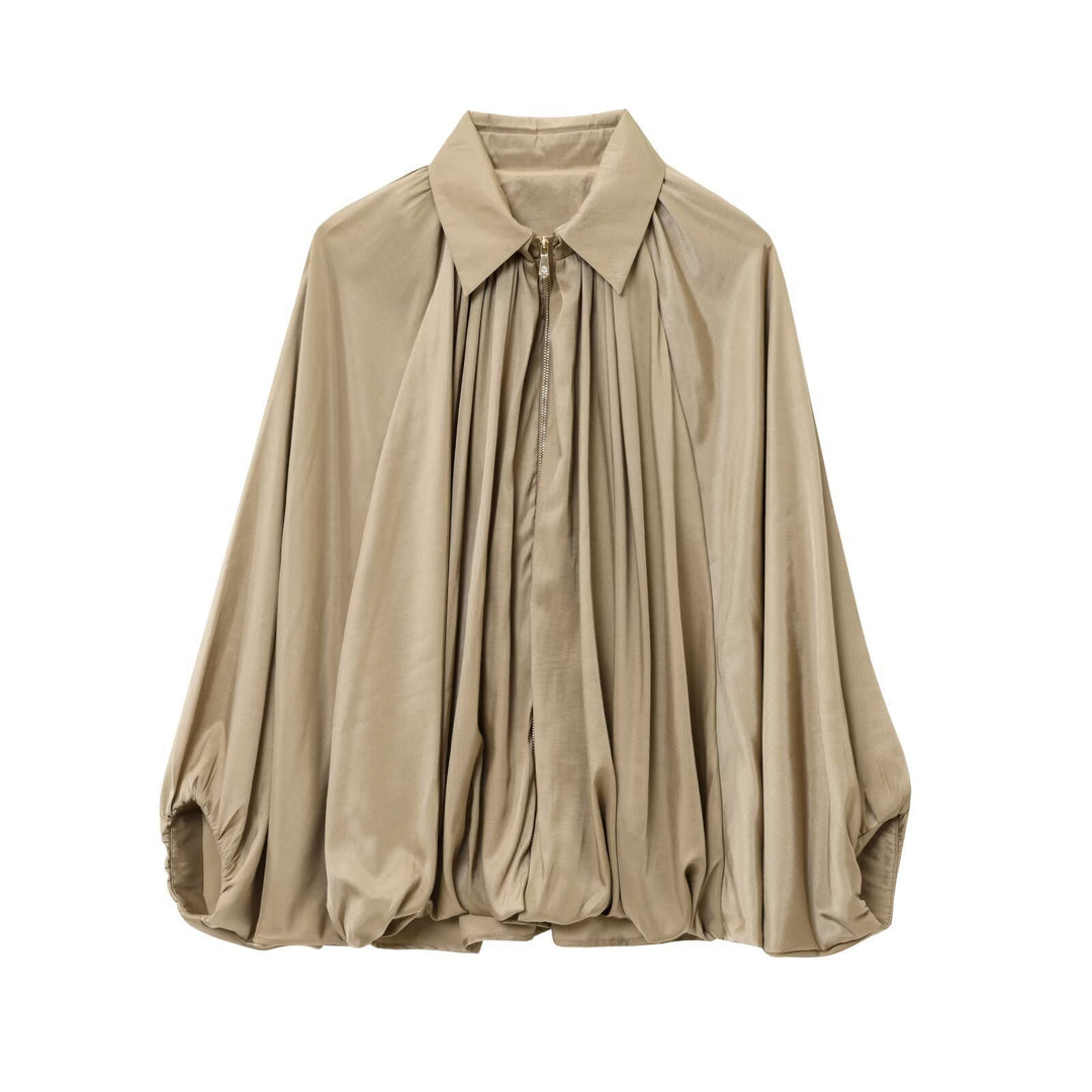 Damen Oversize-Hemdbluse mit Reißverschluss, Kräuselung und Ballonärmeln Shop Nory