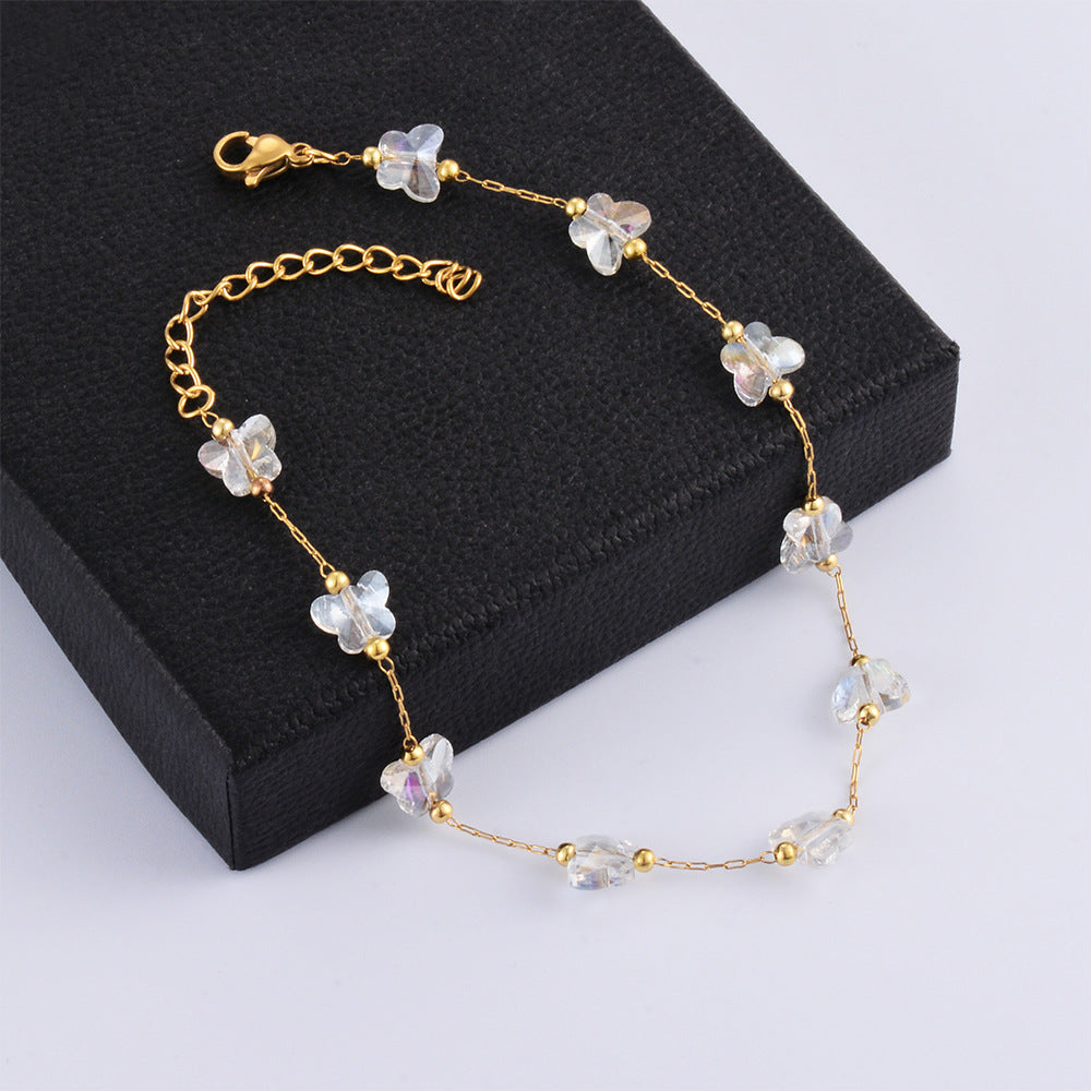 Damen Armband mit herzförmigen Perlen und edler Goldkette Shop Nory
