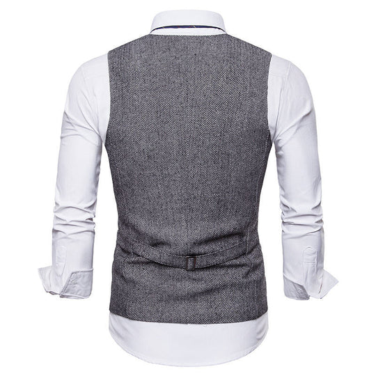 Herren elegante Weste im klassischen Herringbone-Design mit praktischen Taschen