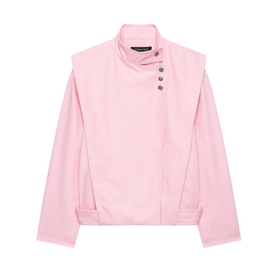 Damen Kurze asymmetrische Jacke mit hohem Stehkragen und Cape‑Schulter Shop Nory