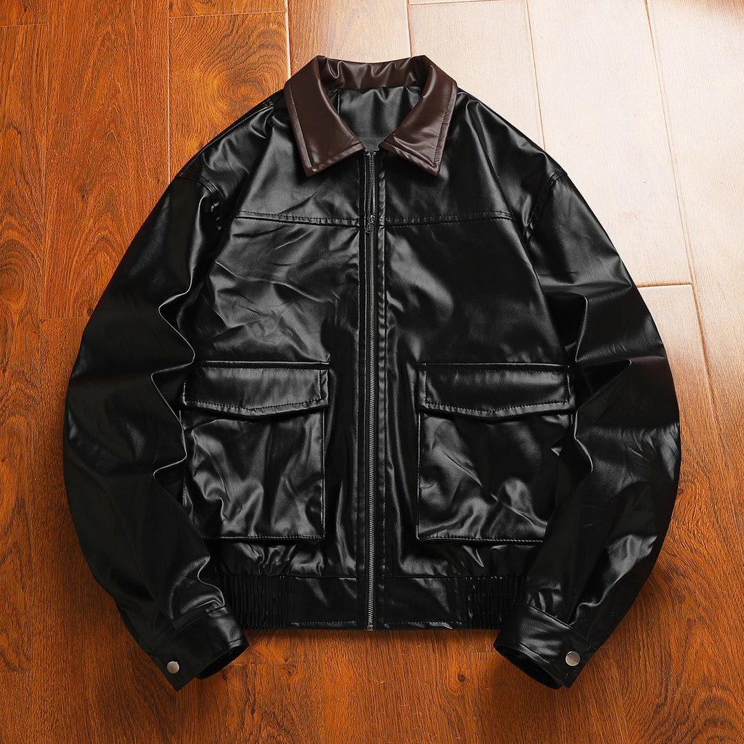 Herren Modische Kunstlederjacke mit hochgeschlossenen Kragen und praktischen Taschen Shop Nory