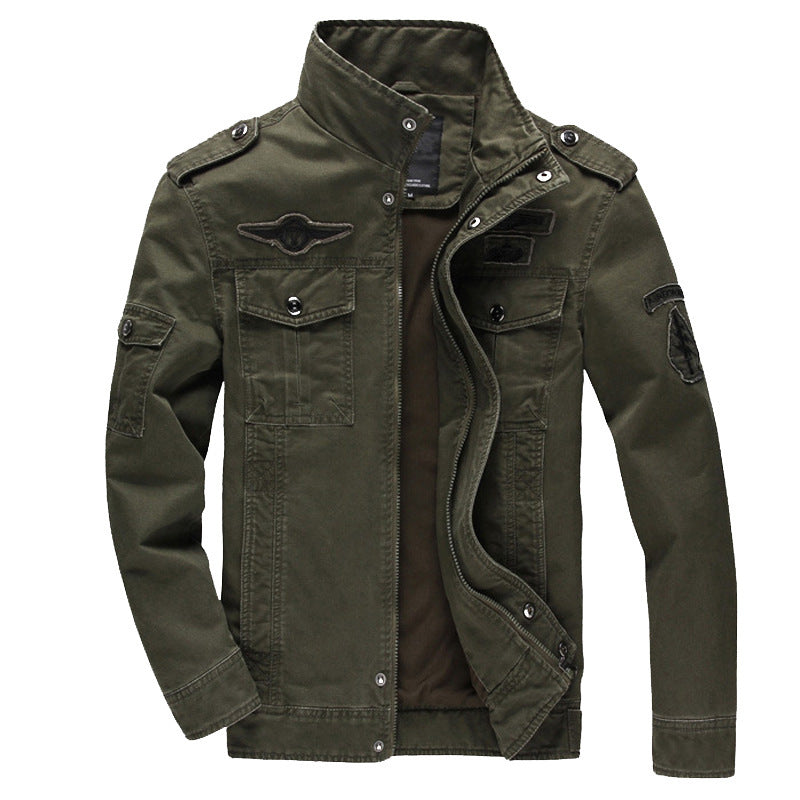 Herren Military-Utility Jacke aus Canvas mit Stehkragen, Schulterklappen und Mehrfachtaschen Shop Nory