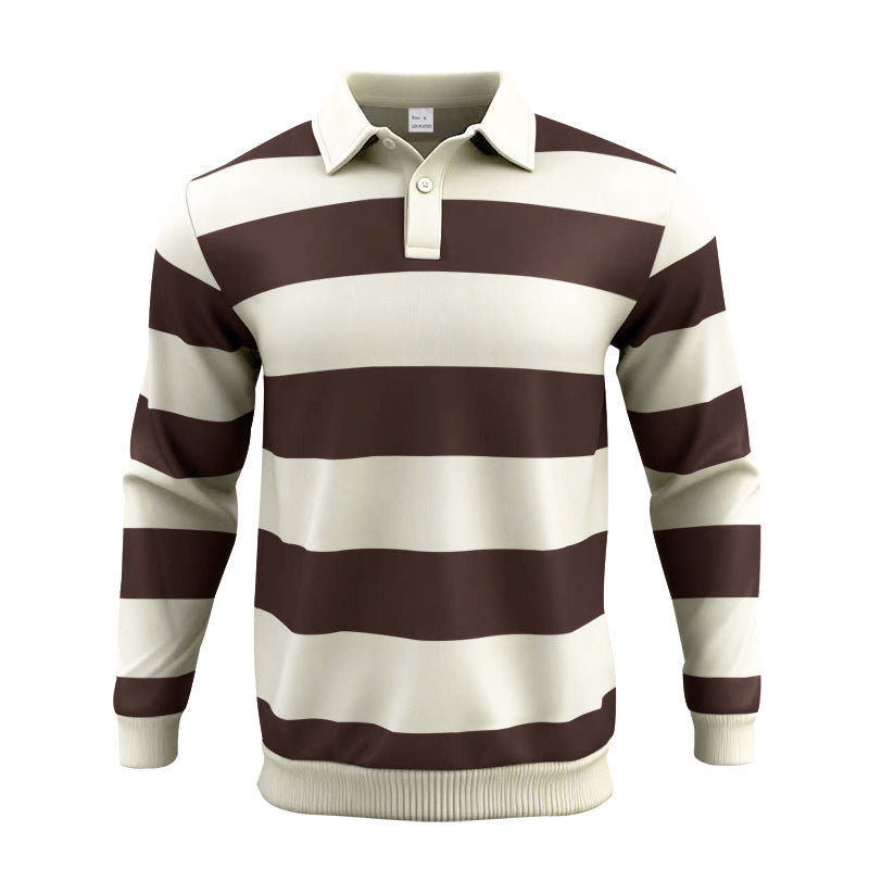 Herren nan gestreiftes Rugby-Poloshirt aus Baumwollmischung mit kurzer Knopfleiste und Rippbündchen