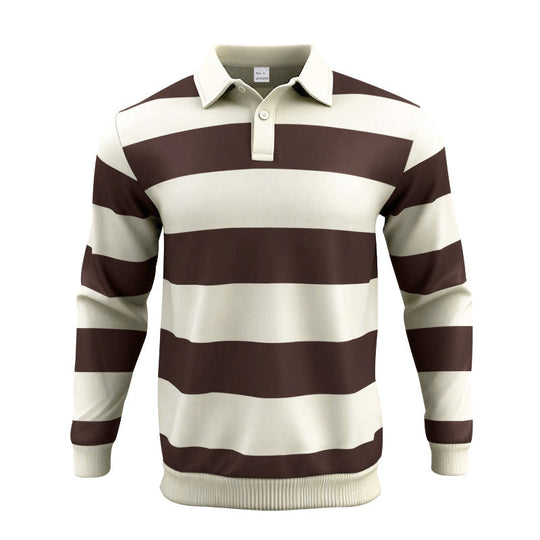 Herren nan gestreiftes Rugby-Poloshirt aus Baumwollmischung mit kurzer Knopfleiste und Rippbündchen