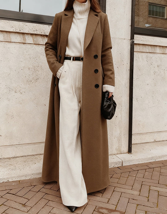 Damen Eleganter Wollmantel mit doppelter Knopfleiste und tiefen Taschen