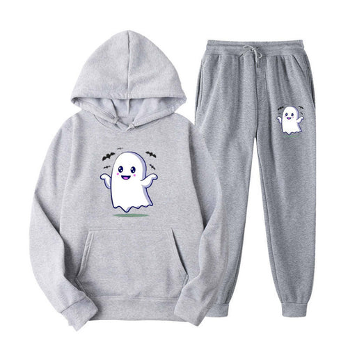 Unisex kuscheliger Kapuzenpullover und Jogginghose Set mit Halloween-Geistprint Shop Nory