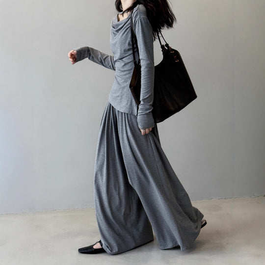 Damen Zweiteiliges Jersey-Set mit asymmetrischem Wasserfallkragen und weitem Maxirock Shop Nory