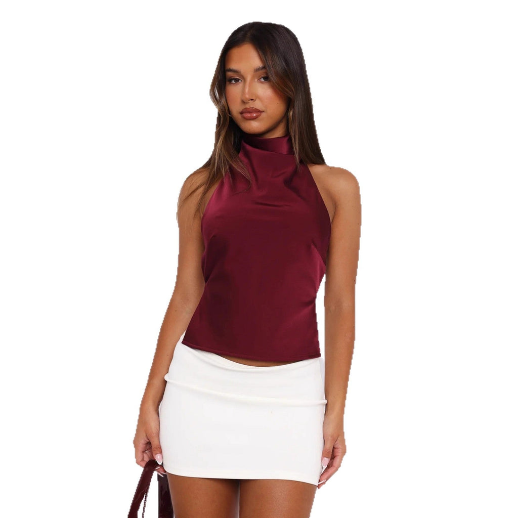Damen Elegantes Hochgeschlossenes Top aus Satin