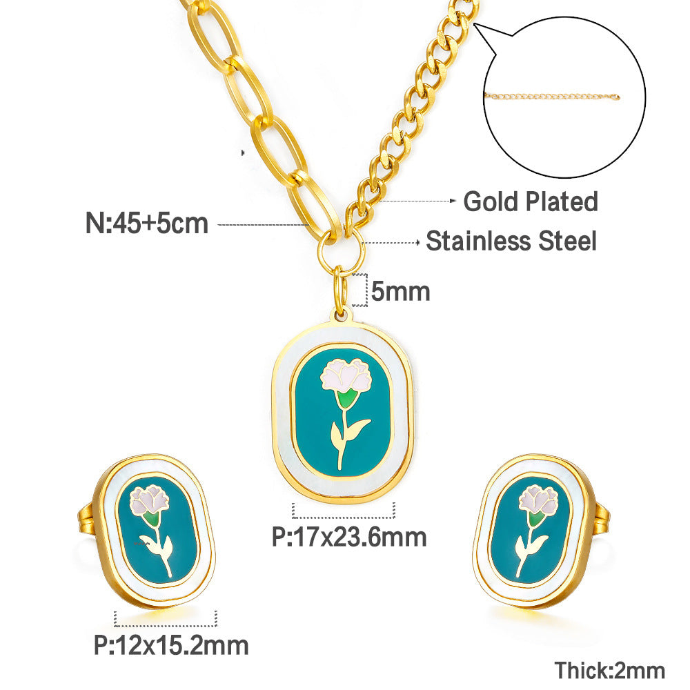 Damen Edelstahl Schmuckset mit quadratischem Anhänger und passenden Ohrringen Shop Nory