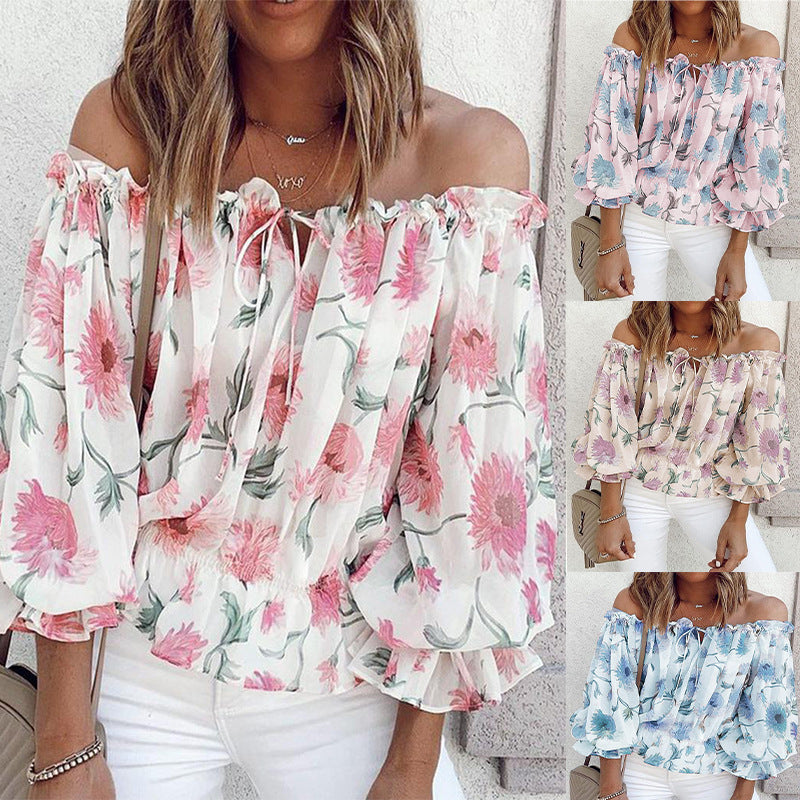 Damen Off-Shoulder Bluse mit floralen Mustern und Rüschendetails