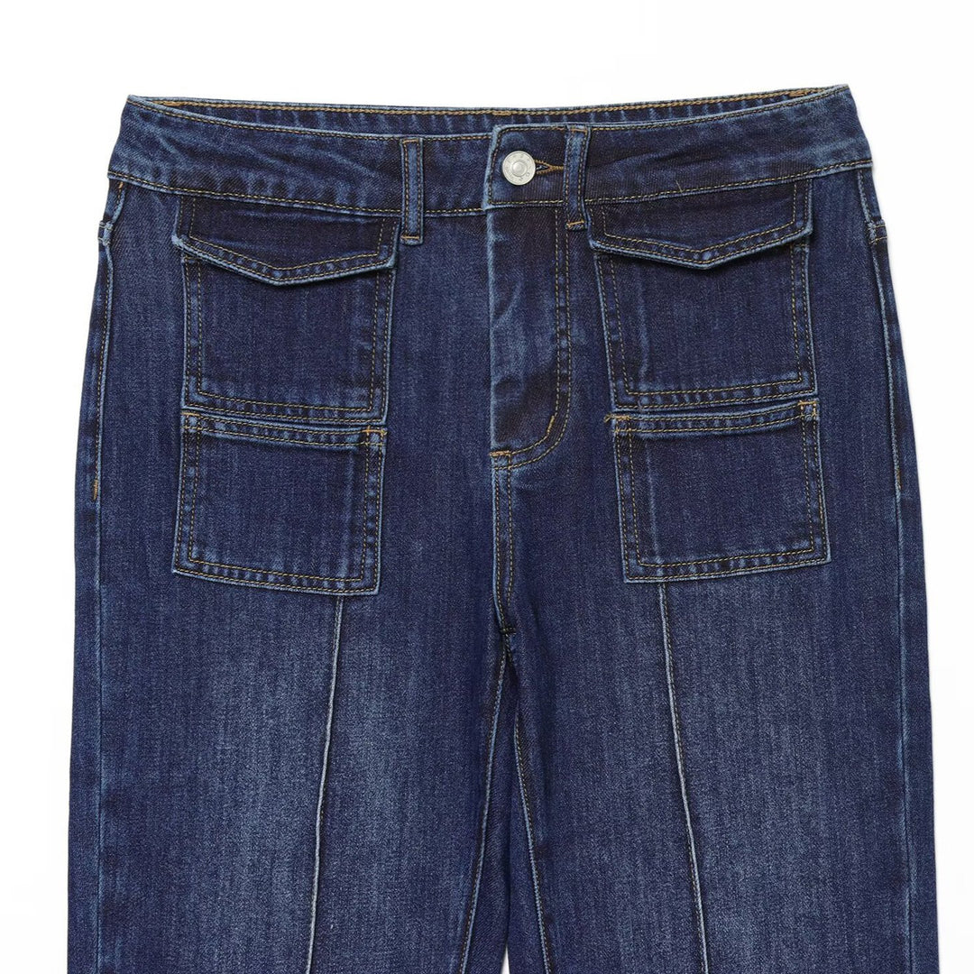 Damen Highwaist-Jeans mit weitem Bein, aufgesetzten Taschen und Mittelnaht Shop Nory