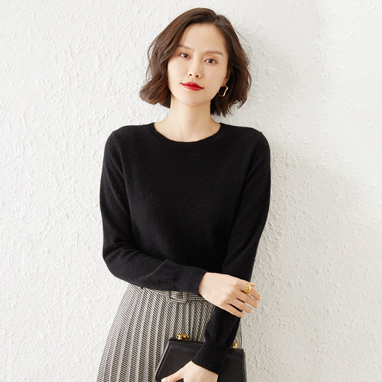 Damen Kurzgeschnittener Feinstrickpullover mit Rundhalsausschnitt und geripptem Bund Shop Nory