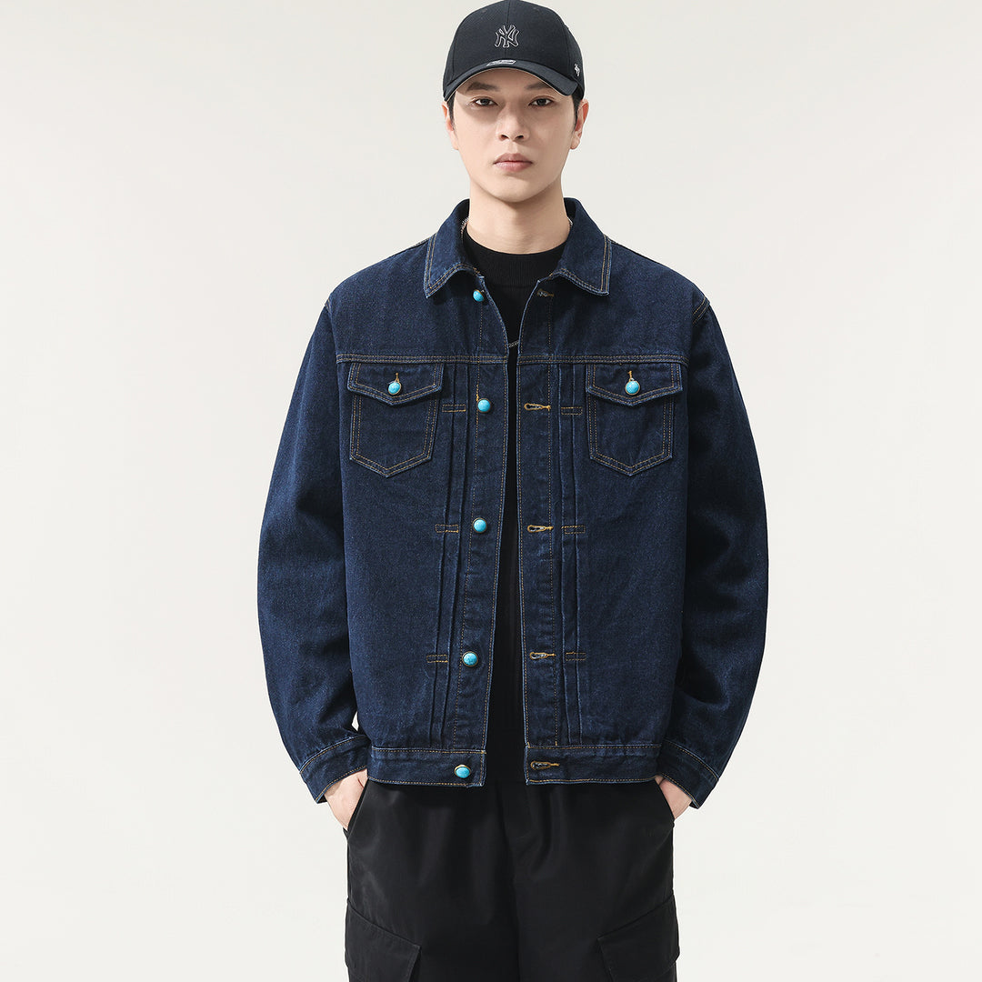 Herren Oversize Denimjacke mit Zierdruckknöpfen und Kastenform Shop Nory