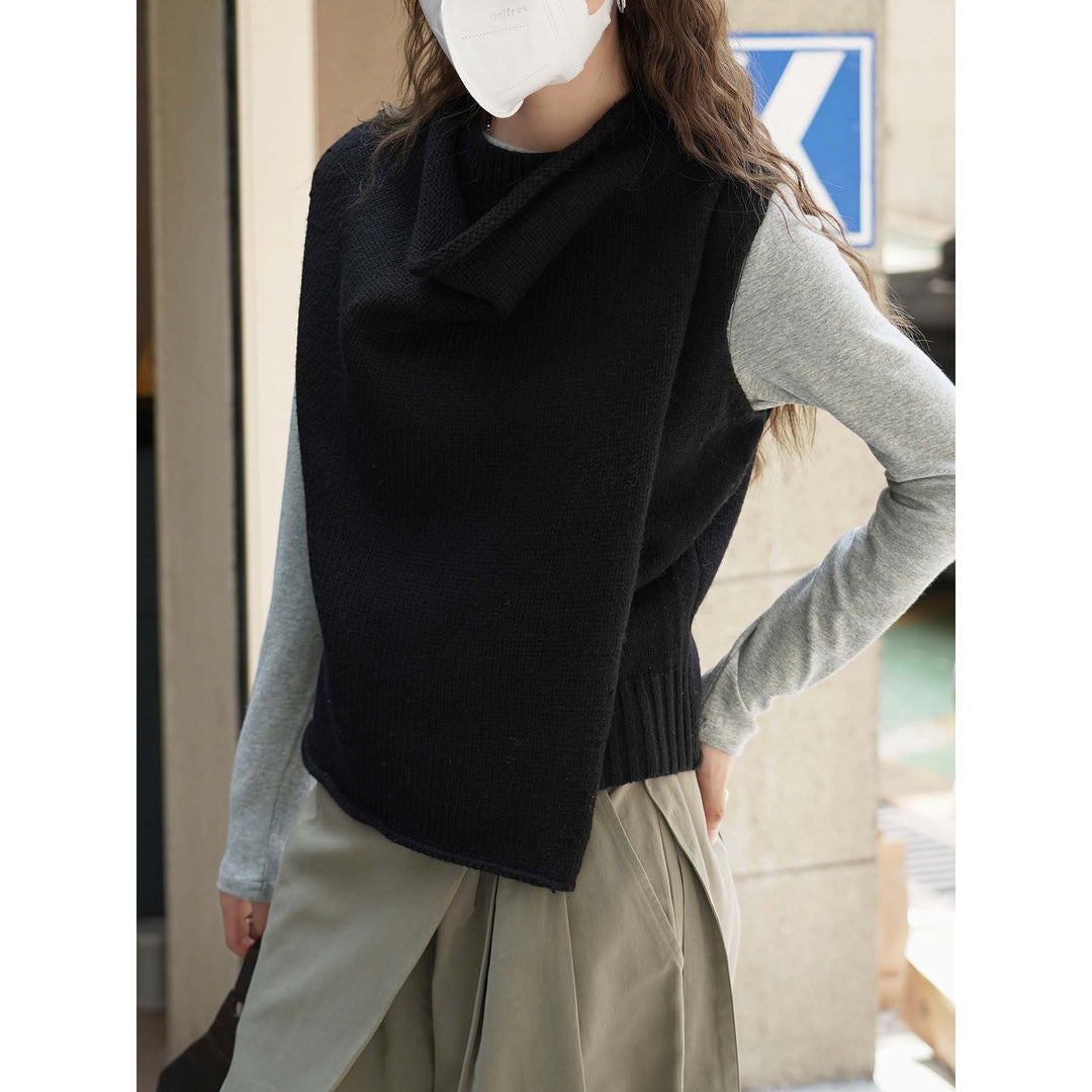 Damen Ärmellose Strick-Weste mit drapiertem Rollkragen und asymmetrischem Saum Shop Nory