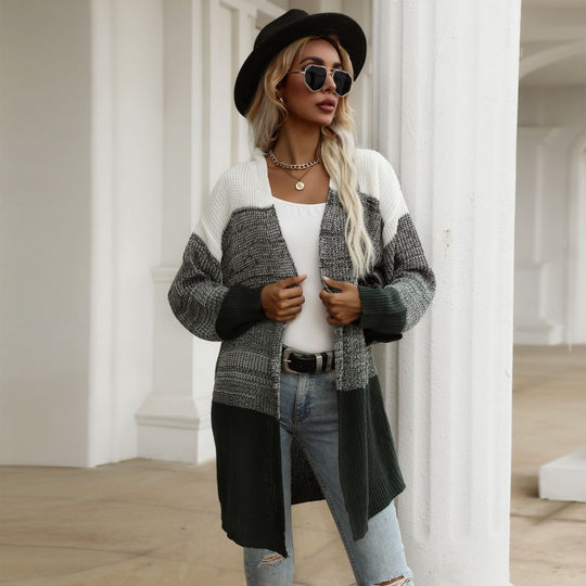 Damen Longline-Cardigan grobgestrickt mit Colorblock und offener Front Shop Nory