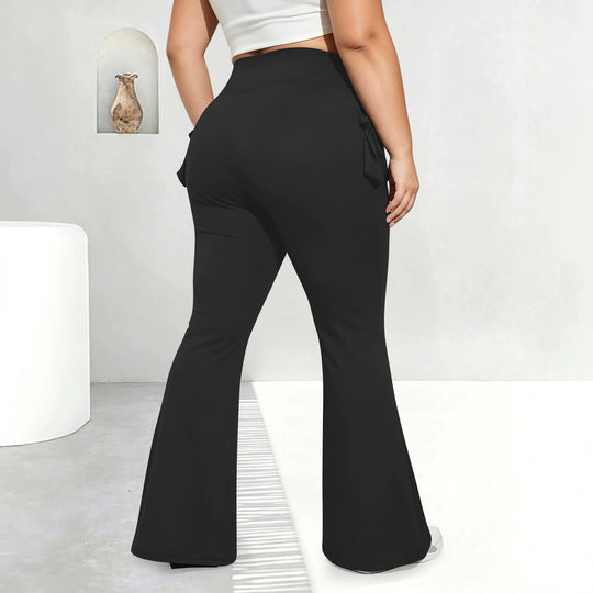 Damen High-Waist Flared-Leggings mit seitlichen Rüschen- und Handytaschen Shopy Nory