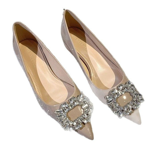 Damen Spitz zulaufende Lack‑Flats mit geschliffener Kristallschließe Shop Nory