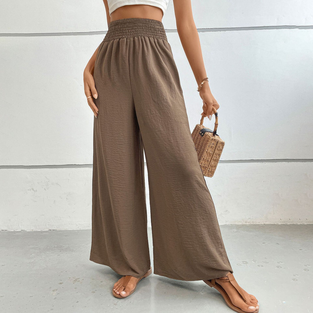 Damen Palazzo-Hose mit hohem, elastischem Rüschenbund und Eingrifftaschen Shop Nory