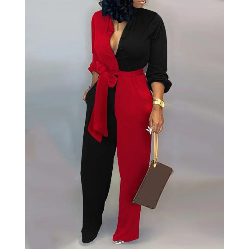 Damen Denim Jumpsuit mit modischem Patchwork-Design und praktischen Taschen