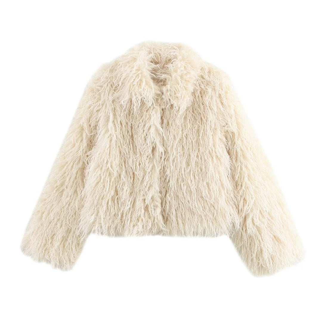 Damen Kurzmantel aus langfaserigem Faux‑Fur mit ausgefranster Shaggy‑Textur und übergroßen Ärmeln Shop Nory