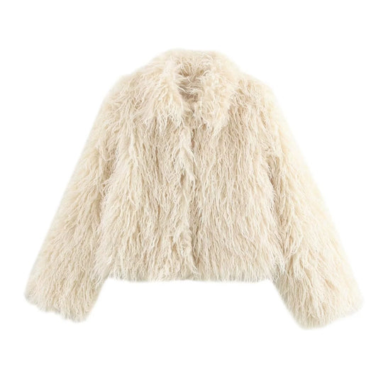 Damen Kurzmantel aus langfaserigem Faux‑Fur mit ausgefranster Shaggy‑Textur und übergroßen Ärmeln Shop Nory