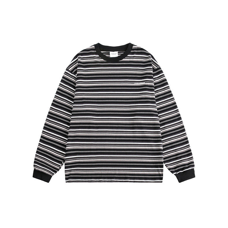 Unisex Oversize-Langarmshirt aus schwerer Baumwolle mit Streifenmuster und geripptem Rundhalsausschnitt Shop Nory