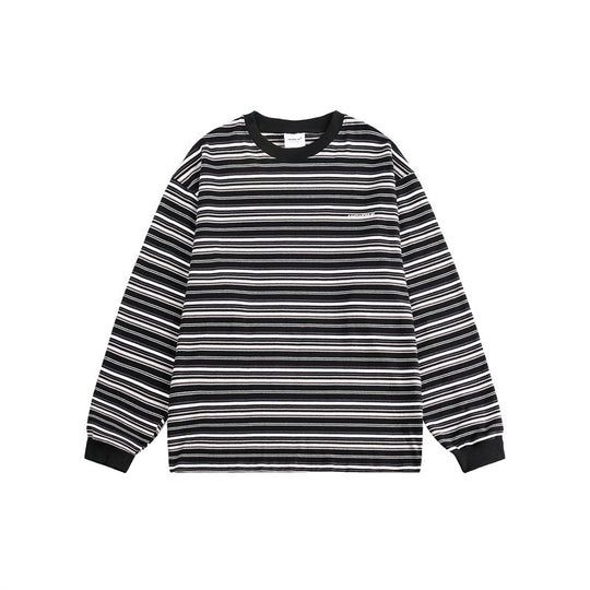 Unisex Oversize-Langarmshirt aus schwerer Baumwolle mit Streifenmuster und geripptem Rundhalsausschnitt Shop Nory