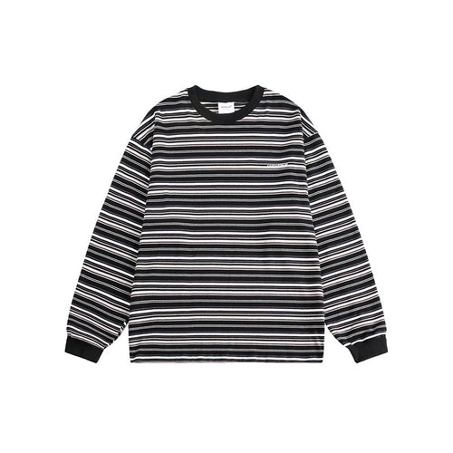 Unisex Oversize-Langarmshirt aus schwerer Baumwolle mit Streifenmuster und geripptem Rundhalsausschnitt Shop Nory