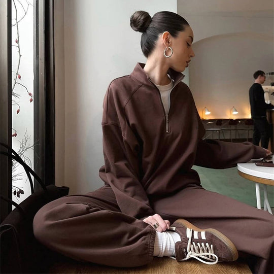 Damen Zweiteiliges Sweatset mit Stehkragen-Halbzip und Relaxed-Oversize-Schnitt Shop Nory