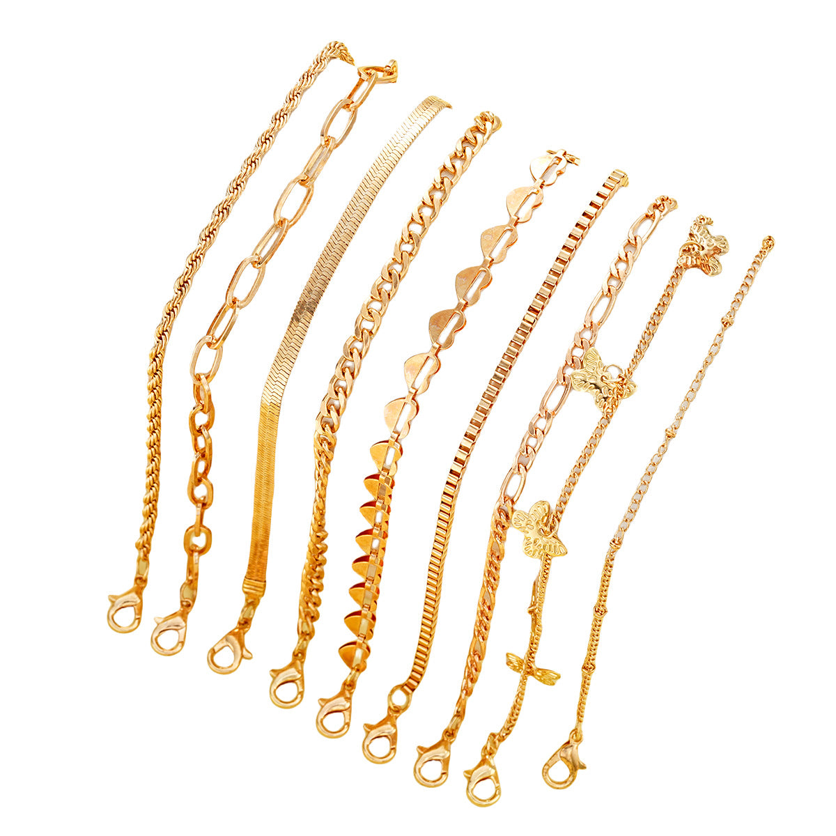 Damen Fußkettchen-Set mit zarten Herz- und Schmetterlingsanhängern Shop Nory