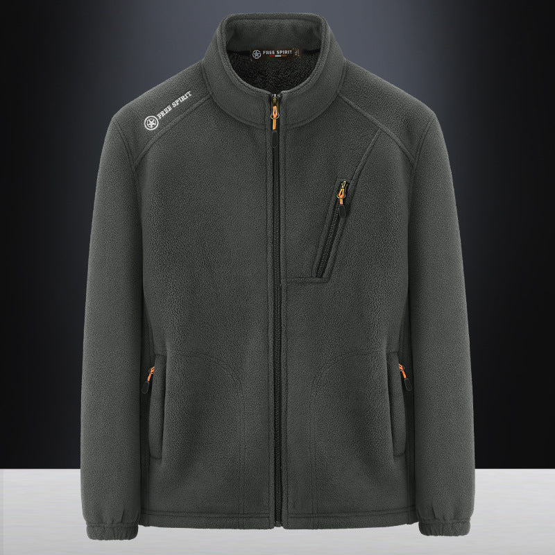 Herren Warme Microfleece-Outdoorjacke mit Brustreißverschluss, Seitentaschen und Stehkragen Shop Nory