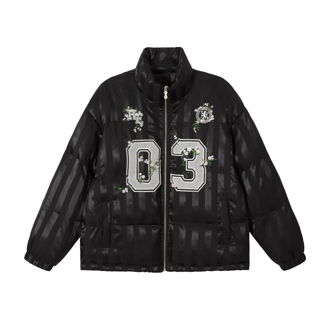 Damen Boxy gesteppte Satin‑Pufferjacke mit floralem Stickdetail Shop Nory