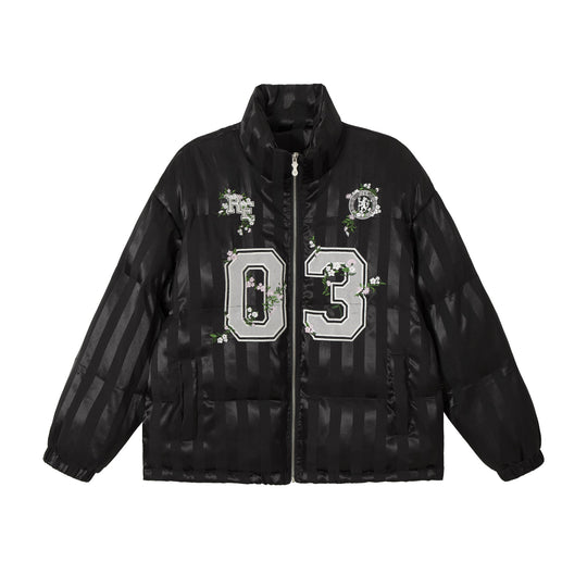 Damen Boxy gesteppte Satin‑Pufferjacke mit floralem Stickdetail Shop Nory