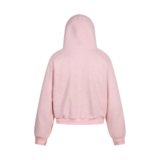 Damen Kurz geschnittene Kapuzen-Sweatjacke mit kurzem Bund, Streifenstruktur und Reißverschluss Shop Nory