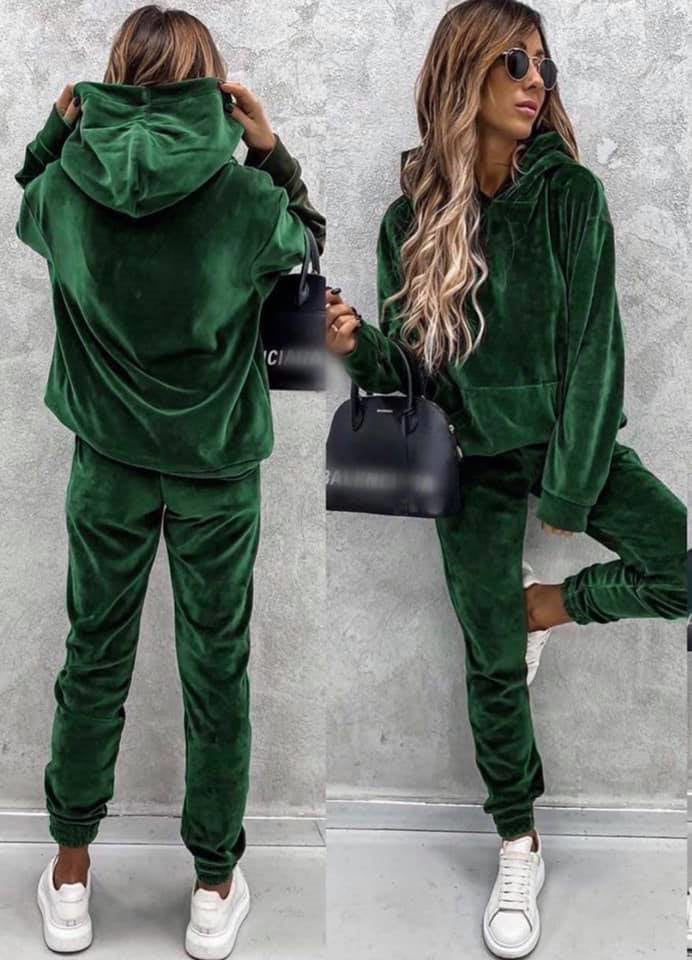 Damen luxuriöses Mikrofaser-Sportanzug mit Kapuze und Taschen
