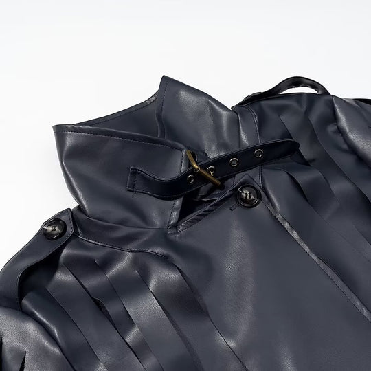 Damen Lederimitat‑Fransenblouson mit Stehkragen und Taillengürtel Shop Nory