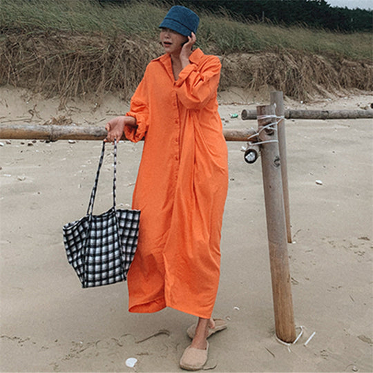 Damen Oversize-Hemdmaxikleid mit durchgehender Knopfleiste und weitem Fall Shop Nory