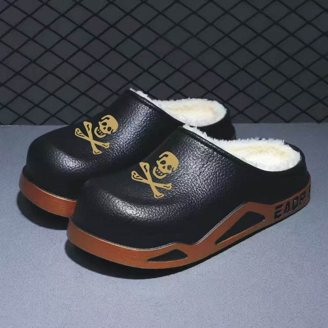 Herren Gefütterte PU-Clogs mit Totenkopfprint und profilierter EVA-Sohle Shop Nory
