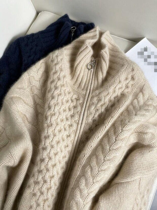 Damen Oversize Zopfmuster-Mockneckpullover aus kuscheligem Mohair‑Look Shop Nory
