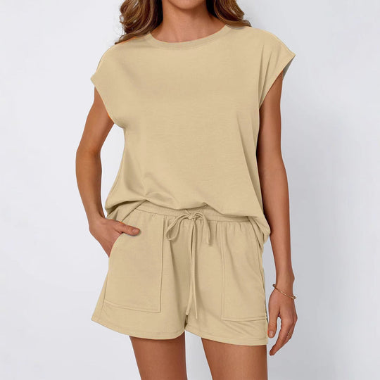 Damen lässiges Zweiteiliges Set mit weitem Oberteil und Shorts