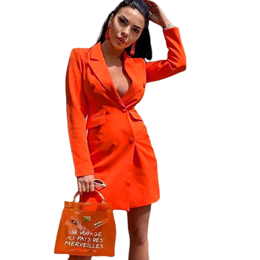 Damen Figurbetontes Blazerkleid im Doppelreihigen Stil mit Reverskragen und Pattentaschen Shop Nory