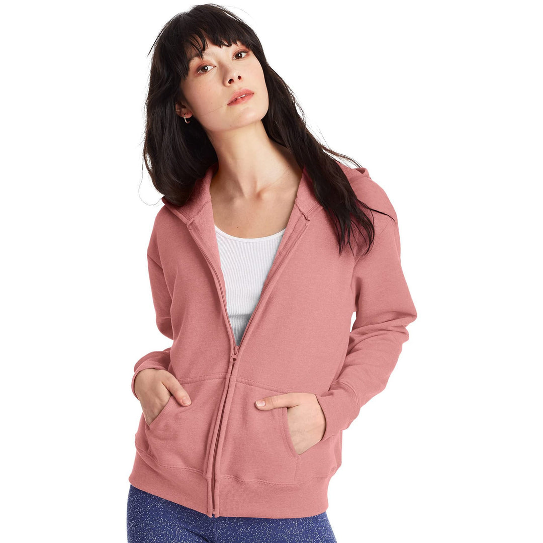 Damen Kapuzen-Sweatjacke mit durchgehendem Reißverschluss, Kängurutaschen und gerippten Bündchen Shop Nory