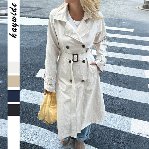 Damen nan klassischer Trenchcoat mit Doppelreihe, Taillengürtel, verstellbaren Manschetten und geraden Knopfleiste Shop Nory
