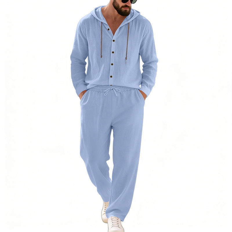 Herren nan legeres Kapuzen-Lounge-Set mit Knopfleiste, Kordelbundhose und seitlichen Eingrifftaschen Shop Nory