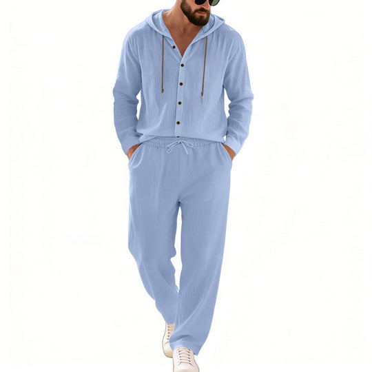 Herren nan legeres Kapuzen-Lounge-Set mit Knopfleiste, Kordelbundhose und seitlichen Eingrifftaschen Shop Nory