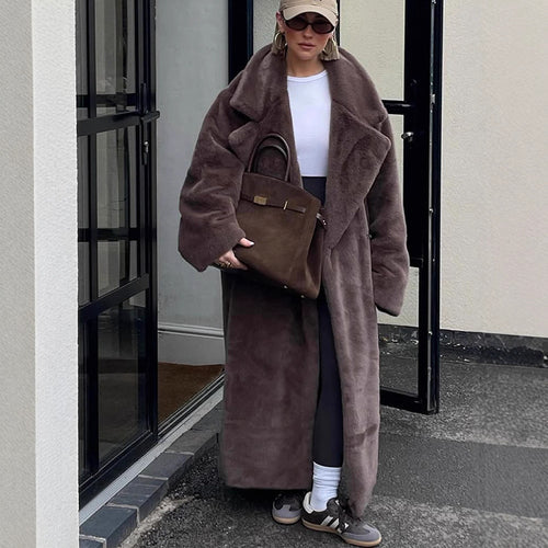 Damen Oversize Kunstfell-Maximantel mit weitem Revers Shop Nory