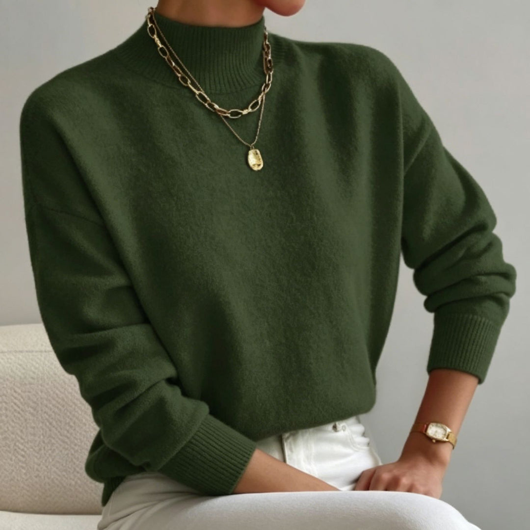 Damen kuscheliger Feinstrickpullover mit Stehkragen und überschnittener Schulter Shop Nory