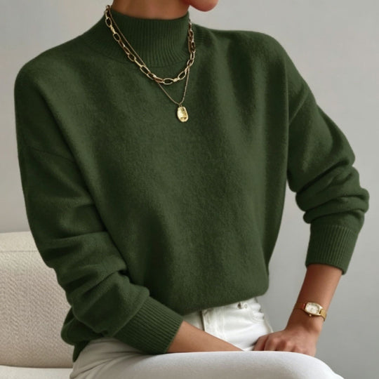 Damen kuscheliger Feinstrickpullover mit Stehkragen und überschnittener Schulter Shop Nory